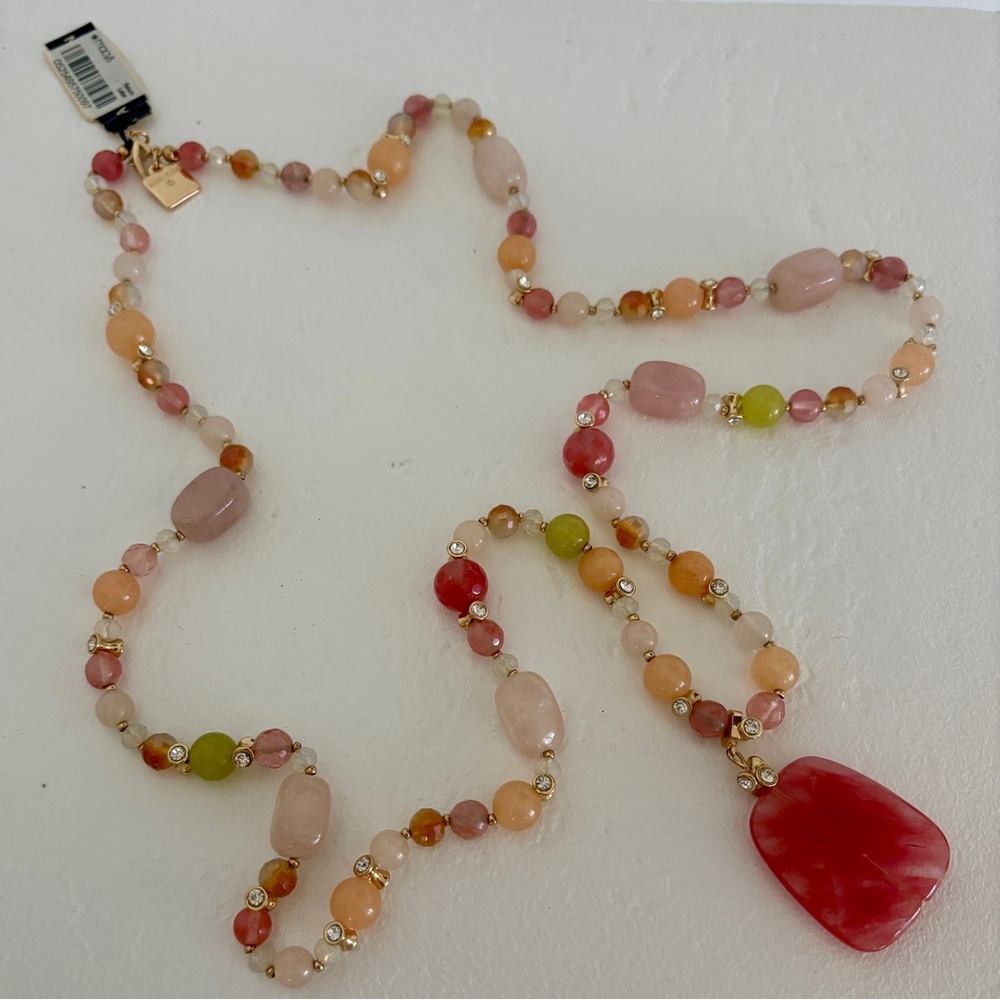 Anne Klein Beaded Statement Necklace with Pink Pendant – New with Tags